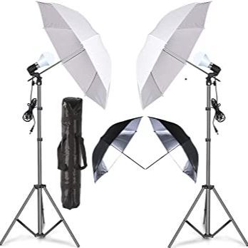 Umbrella setup kit with stand halogen flash - black