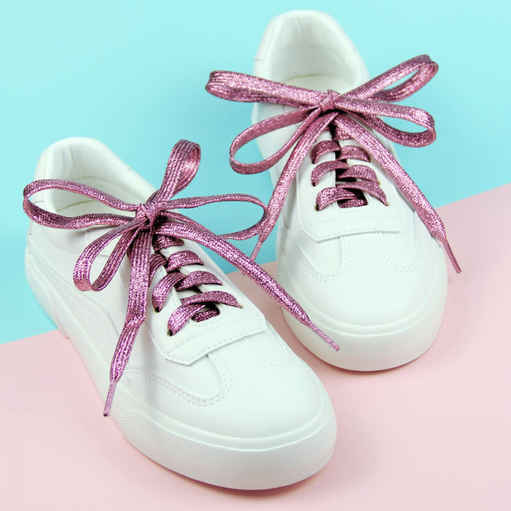 Glitter White Shoelaces of sneakers Metallic Shiny gold shoelace