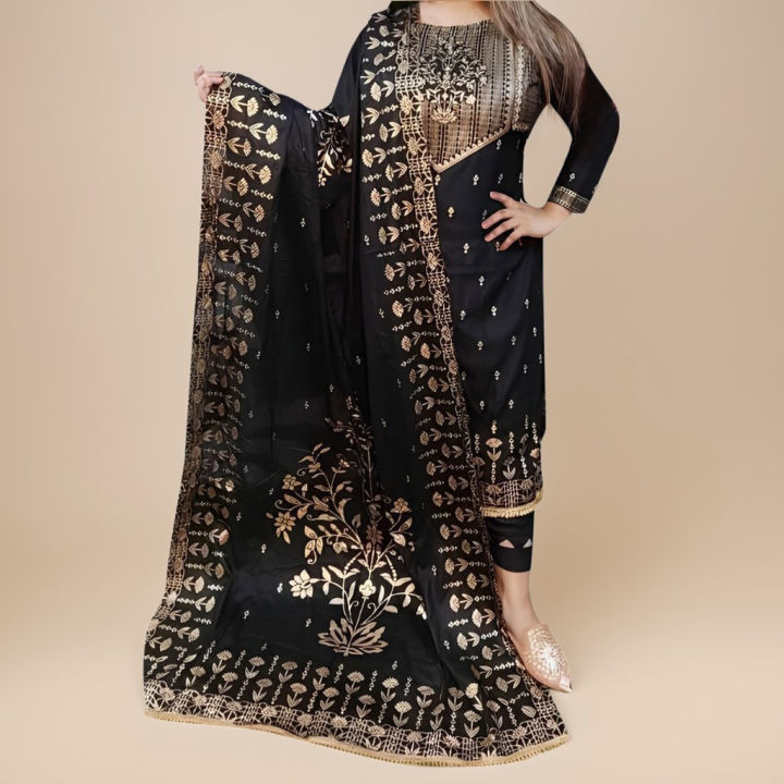 Exclusive Cotton Unstitched Skin Print High Quality Three Piece For Women - Dress For Girls - 3 Pice Dress