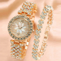New Casual Fashion Quartz Diamond Flower Watch & Bracelet For Women Gift Item 2Pcs With BOX.