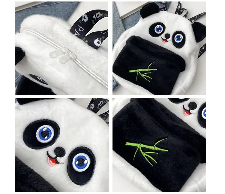 Women Cute panda plush backpack girl student school bag lady