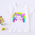 Fashion cute unicorn girl t shirt children Rainbow Horse cartoon kids T shirt Korean Harajuku design round neck baby boy t shirt. 