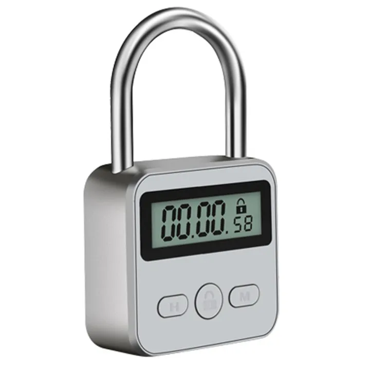 Metal Timer Lock LCD 99 Hours Max Timing USB Timer Padlock,Silver