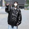 Hong Kong Style Leather Jacket Men Loose Fitting Men's Clothing Trendy Brand PU with Lapel Collar Coats Spring Autumn Seasons.