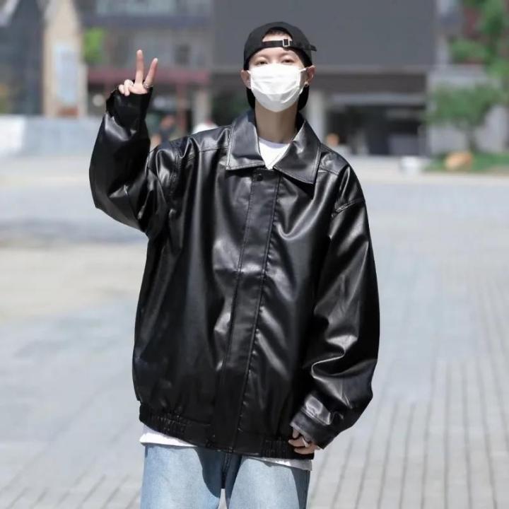 Hong%20Kong%20Style%20Leather%20Jacket%20Men%20Loose%20Fitting%20Men's%20Clothing%20Trendy%20Brand%20PU%20with%20Lapel%20Collar%20Coats%20Spring%20Autumn%20Seasons%20-%20Image%204