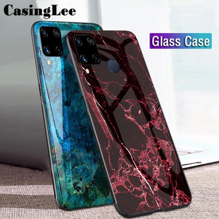 Casinglee For Realme C15 Case Fashion Marble Tempered Glass