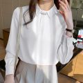 Pink Shirt Women's Long Sleeve Spring New Korean Style Western Style Design Sense Niche Fashion High-End Satin Top.