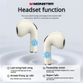 Monster N-lite 208 Wireless Headphones TWS HiFi Stereo Bluetooth 5.4 Earphones with Mic Call Noise Reduction IPX5 Waterproof. 
