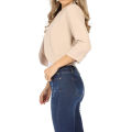 Women Casual Crop Blazer Outwear, Solid Color 3/4 Sleeve Breathable Cardigan Jacket.