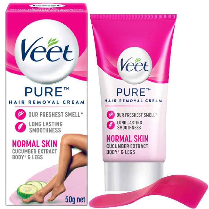 Veet Pure™ Hair Removal Cream 50g Normal Skin for Body & Legs, Freshest Smell with Cucumber Extract Leaves Skin Feeling Smooth, Moisturized & Visibly Glowing, Dermatologically Tested