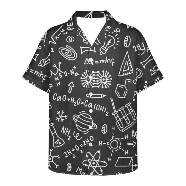 Scientific Formula Blackboard Pattern Prints Brainiac Men Summer Breathable Hawaiian Shirt Camisa Masculina Avocado Casual Male