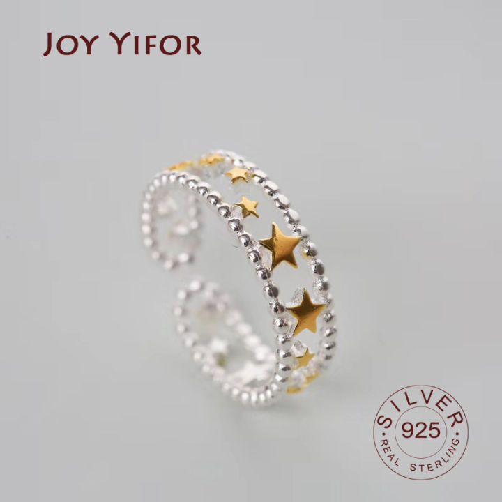 100% Pure 925 Sterling Silver Ring Fashion Simple Gold stars Ring Thin Geometric finger Ring For Women Jewelry Anti Allergy 4.9 Loser Lione