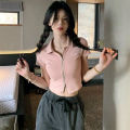 Japanese Style polo Shirt Bear Short Sleeve T Women's Loose Korean Style T-shirt ins Harajuku Style chic Hong Kong Style Crop-Top Short Top.