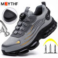 【selevn roind】 Rotating Button New Safety Shoes Men Anti-smash Anti-puncture Work Shoes Fashion Men Sport Shoes Security Protective Boots Men. 