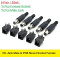 5Pair- MALE FEMALE Jack Connector Plug 5V 12V 24V DC Jack Male & PCB Mount Socket Female DC Power Jack 2.1mm Plug Socket Power Supply For LED Cable Adapter. 