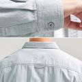 HIQOR New Mens Vintage Shirt Male Lone Sleeve Cargo Shirts 100% Cotton Casual Solid Shirt Male Pocket Work Shirt Man Clothing.