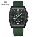 NAVIFORCE 8025 Square Silicone Quartz Wristwatch for Man Chronograph Luxury Watches for Men Original-Green.