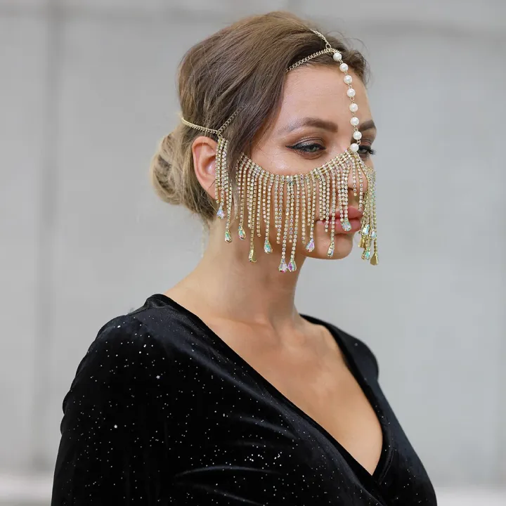 Tassel%20Veil%20Masks%20Handmade%20Rhinestone%20Chain%20Face%20Mask%20Party%20Women%20Masquerade%20Head%20Decor%20Facemask%20Cosplay%20Face%20Chain%20-%20Image%204