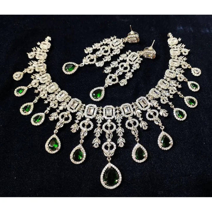 Green%20color%20Indian%20diamond%20cut%20Ad%20stone%20party%20wear%20jewelry%20necklace%20set%20for%20women%20-%20Image%202