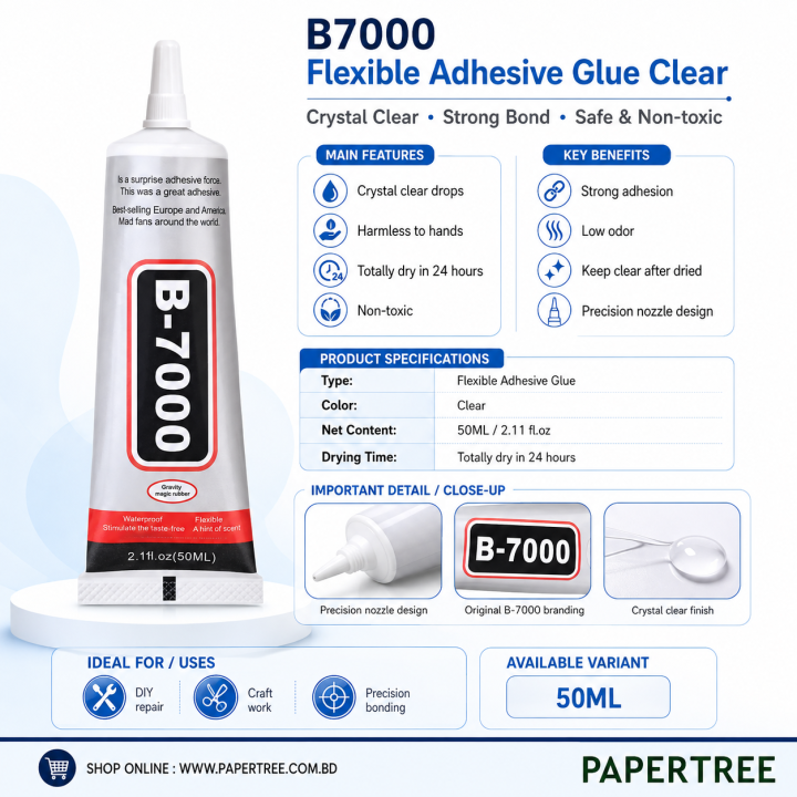 B7000 High-Strength Adhesive Glue for Jewelry Repair, Phone Screen, and DIY Crafts - Non-Toxic, Fast Drying, Crystal Clear