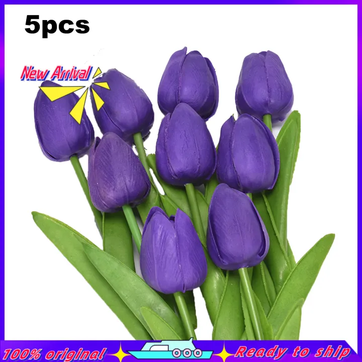 5Pcs/set%20Artificial%20Tulips%20Lifelike%20Realistic%20Plastic%20Faux%20Silk%20Floral%20Simulation%20for%20Home%20-%20Image%202