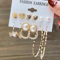 Fashion Creative Butterfly Pearl Tassel Earring Set Simple Elegant Geometric Drop Earring Set Women Jewelry Accessories.