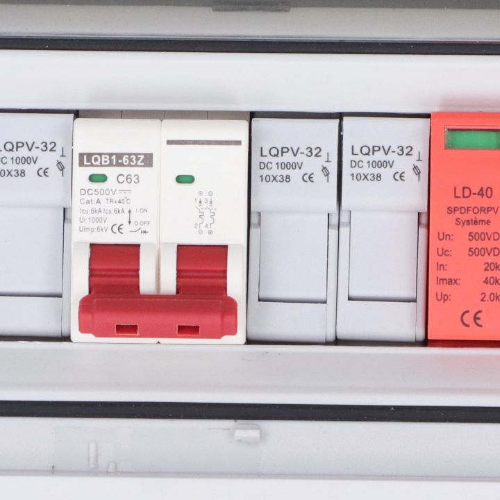 500V 63A Solar Combiner Box 30A 2P Circuit Breaker 40KA Arrester Device IP65 Waterproof PV Electrical Box PV Combiner Box