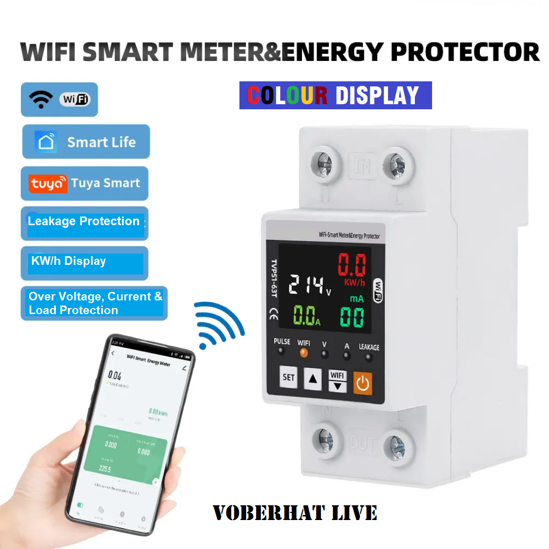 • WiFi Circuit Breaker, Earth Leakage, Over, Under Voltage Protector Relay Device Switch , Energy Power kWh Meter Smart Life/Tuya Apps