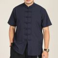 Men Shirt Mandarin Collar Oversize Short Sleeve Summer Plus Size 6XL 7XL 8XL 10XL Chinese Style Formal Black White Casual Retro.
