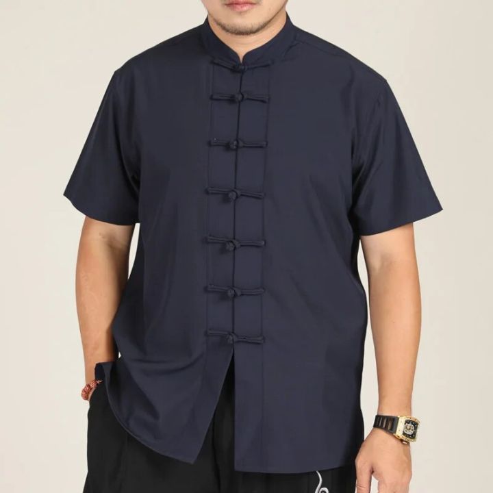 Men%20Shirt%20Mandarin%20Collar%20Oversize%20Short%20Sleeve%20Summer%20Plus%20Size%206XL%207XL%208XL%2010XL%20Chinese%20Style%20Formal%20Black%20White%20Casual%20Retro%20-%20Image%204