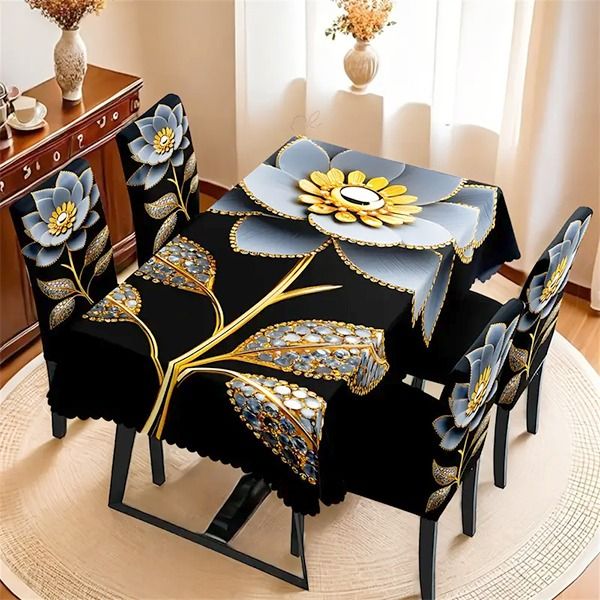 3D Print Dining table Cloth runner and 06 pieces chair cover Full Set 323