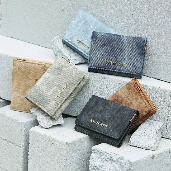 Korean%20Aesthetic%20Women's%20Short%20Wallets%20Three%20Folding%20Imitation%20Denim%20PU%20Leather%20Small%20Cardholders%20for%20Girls%20Mini%20Card%20Purses%20-%20Image%205