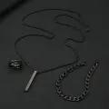 Style 3 Piece Fashion Jewelry Set Stainless Steel Simple Golden Ring Bracelet And Necklace Combo For Men.