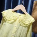 1-8 Years Toddler Kids Fashion Big Turn Down Collar Full Solid Color Tops Spring Autumn Baby Girls Long Sleeve Blouse Shirt. 