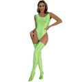 Women's Swimsuit High Cut Sleeveless Leotard Bodysuit with Thigh High Stockings Female Glossy Backless Beachwear Swimwear.