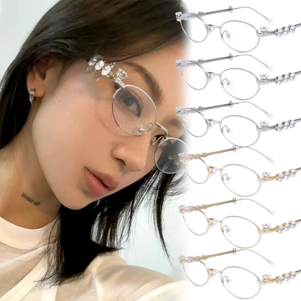 Oval Shades Crystal Sunglasses Bling Eyeglasses Frames Clear Lens