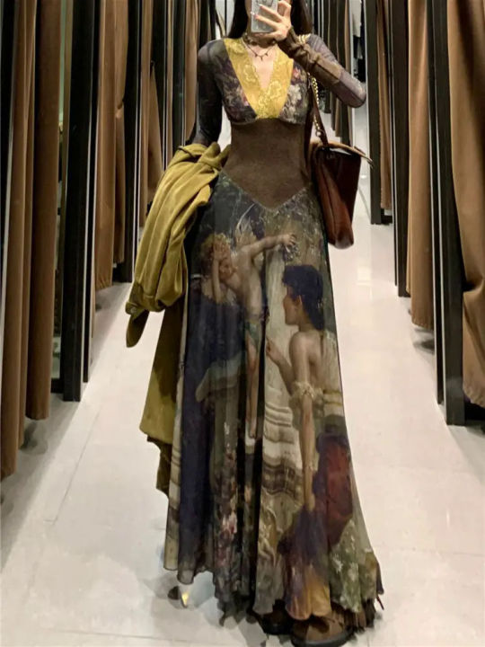 Patchwork%20Elegant%20Y2k%20V%20Neck%20Women%20Vestidos%20Slim%20Waist%20Tunic%20Vintage%20Print%20Dress%20Fashion%20Casual%20Long%20Sleeve%20Robe%20Har.%20Joku%20Grunge%20-%20Image%202