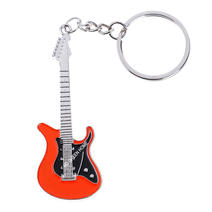(Orange) Mini Metal Guitar Keyring Musical Instrument Keychain Key Ring ...