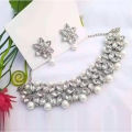 Pearl White Kundan Choker Necklace With Earring - Necklace For Girls. 