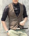 Mens Suit Vest V Neck Wool Brown Grey Formal Single-breasted Waistcoat Casual Business Groomman For Wedding Slim Fit Vest.