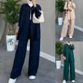 Womenโs New arrival clothes solid color long sleeved shirt coat and pant set Female casual 2 piece.