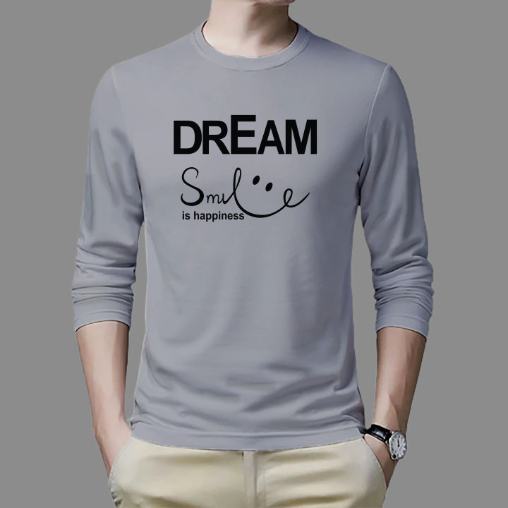 Men Casual Round Neck Long Sleeve T-Shirt with Motivational Print - Cotton Comfort Fit