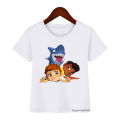 Cute Boys Girls Kawaii Sharking with Sharkdog Cartoon Print Children'S Tshirt Summer Baby Clothes White Short Sleeve Tops. 
