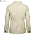 2024 British Style Men's Linen Safari Jackets Fashion Vintage Multi Pockets Cargo Jacket Streetwear Gentry Casual Outerwear Male.