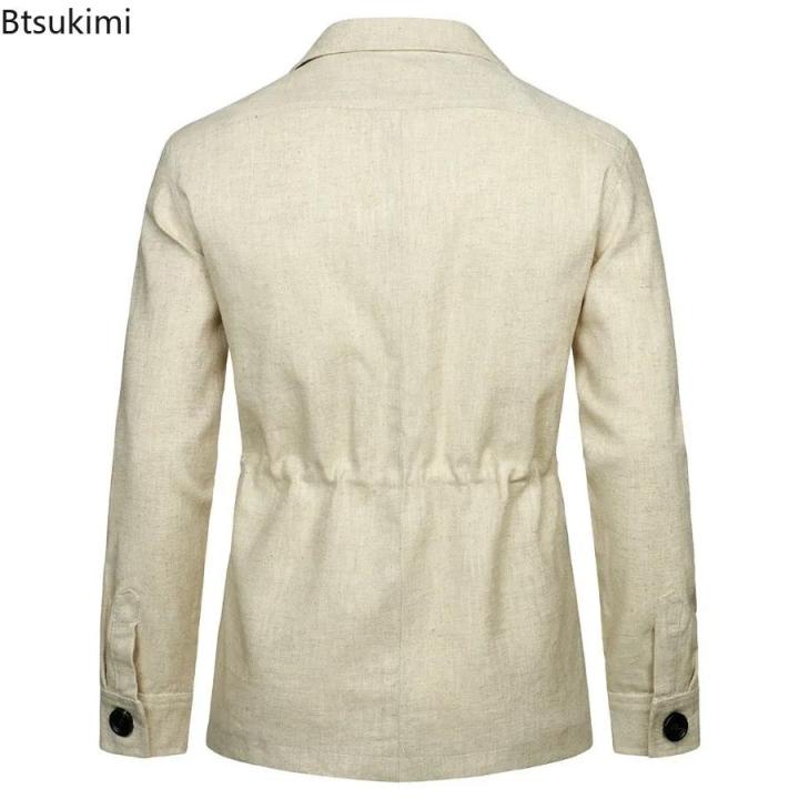 2024%20British%20Style%20Men's%20Linen%20Safari%20Jackets%20Fashion%20Vintage%20Multi%20Pockets%20Cargo%20Jacket%20Streetwear%20Gentry%20Casual%20Outerwear%20Male%20-%20Image%206