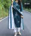 Exclusive Cotton Unstitched Skin Print High Quality Three Piece For Women - 3 Pice Dress. 