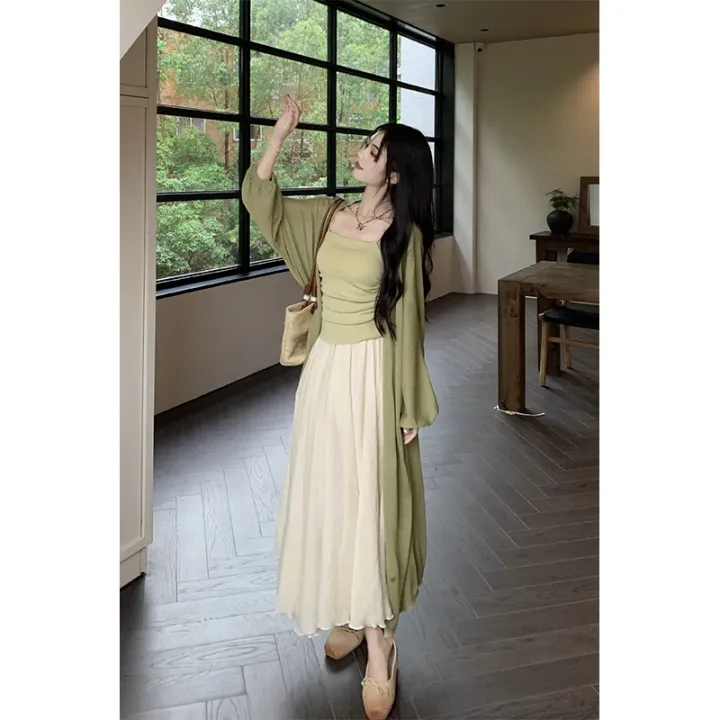 Long%20Sun%20Protection%20Cardigan%20Pleating%20Camisole%20Mid-Length%20Fairy%20Skirt%20Spring2023New%20fashion%20outfit%20-%20Image%207