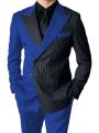 Fashion Blazer Blue Black Stripe Double Breasted Suits For Men Two Piece Jacket Pants Slim Fit Costume Traje De Novio Para Boda. 