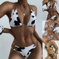 New chain sexy backless split swimsuit with cow print bikini. 