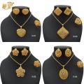 XUHUANG Luxury Dubai Gold Plated Jewelry Set For Women Flower With Tassel Big Nigerian Indian Bridal Necklaces Earrings Rings.